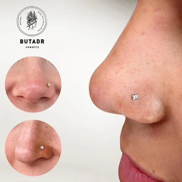 14K Gold Nose Studs with CZ, Hypoallergenic, 1.5-3MM, Unisex Jewelry - Picture 6 of 7